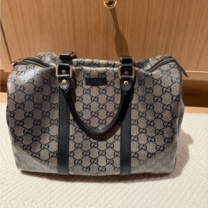 Gucci Black and Gold Monogram Boston Handbag